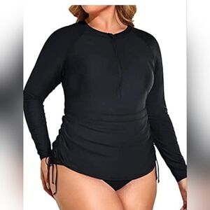 2 Piece Plus Size Rash Guard Long Sleeve SPF Swim Shirt And Bottom